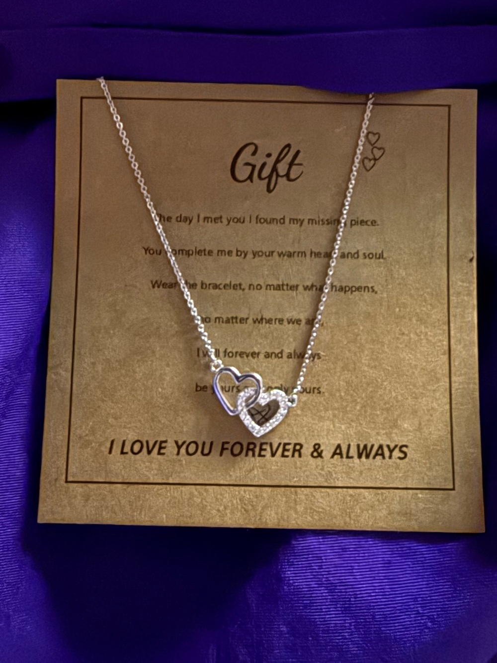 Fashion Jewelry Silver Interlocking Heart Necklace with Sparkle Accent